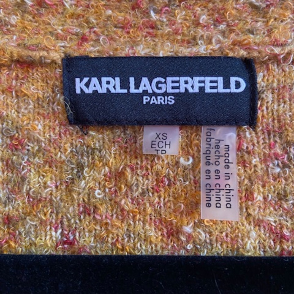 New Karl Lagerfeld sweater size XS in yellow / orange with puffy sleeves - Picture 3 of 10